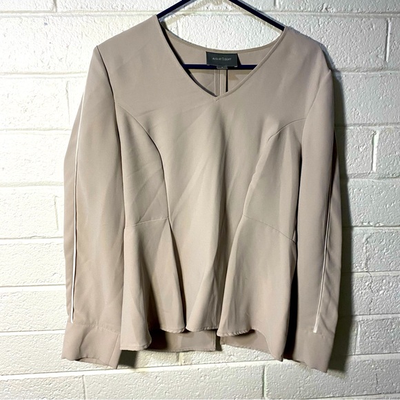 Fitted Dressy Blouse Flare Peplum Style Racing Stripe V Neck Longsleeve Medium - Picture 1 of 14